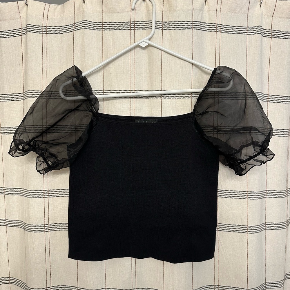 HOUSE OF HARLOW 1960 Elegant Black Puff Sleeve Top size Small